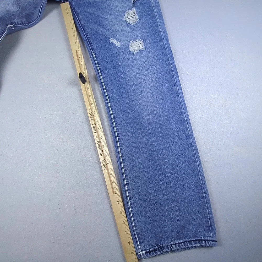 True Religion Ricky Jeans Mens 34x31 Blue Distressed Stone Wash Flap Pockets USA